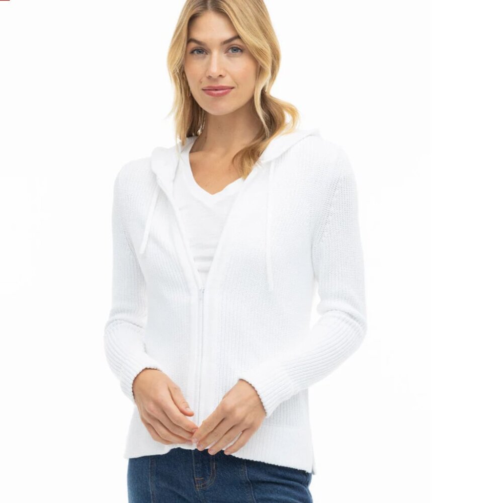 Pura Cashmere - Cotton White Fisherman Hoodie (Size S)